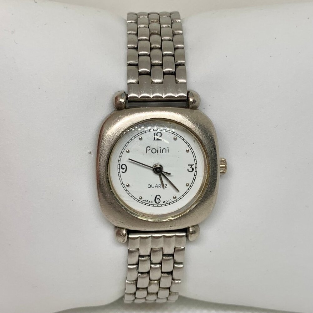 Vintage polini silver tone ladies wrist watch 25mm case quartz analog running